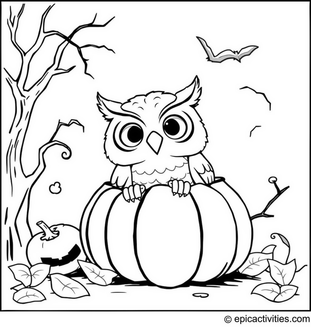 Coloring page of a Cheeky Owl in a Halloween Pumpkin