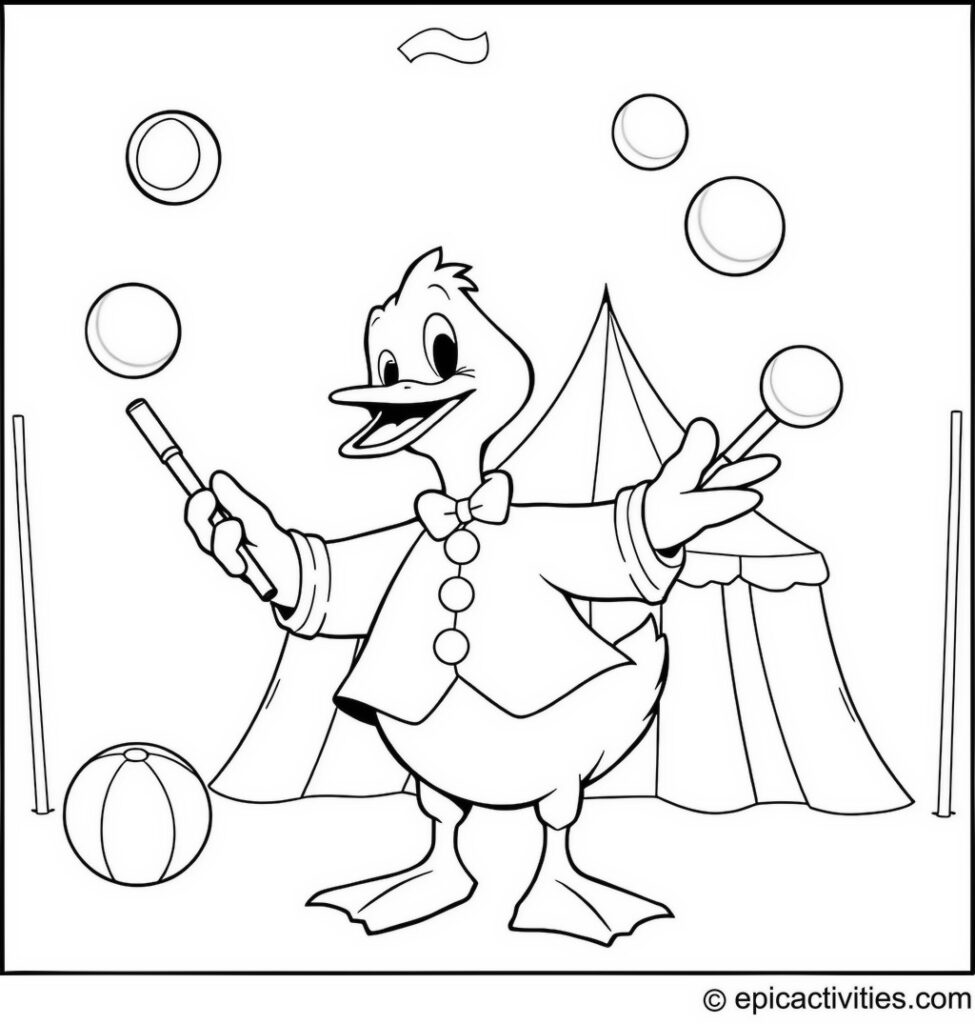 Coloring page of a Circus Duck Juggler