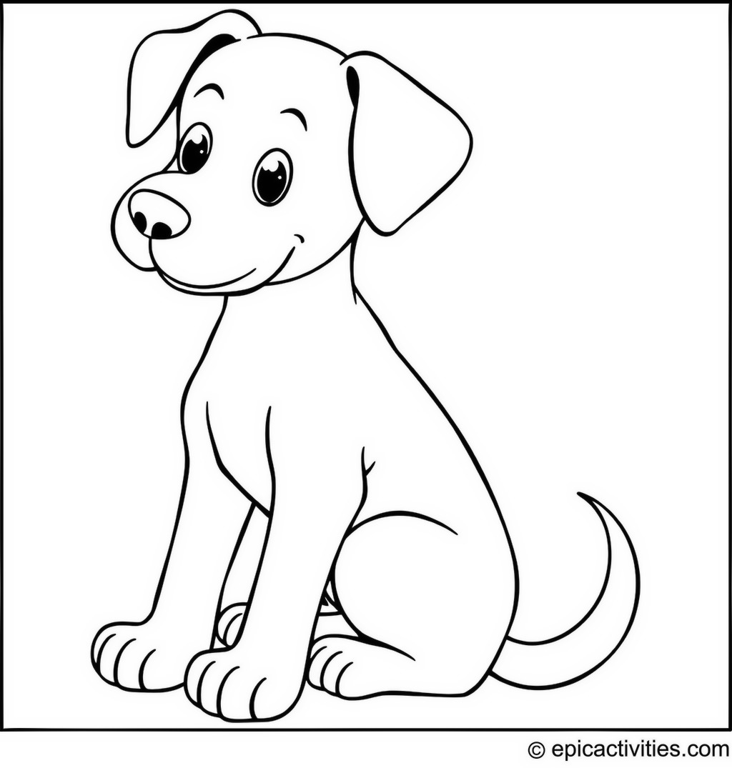 Coloring page of a Cute Dog with Tail Curled, Perfect for Kids
