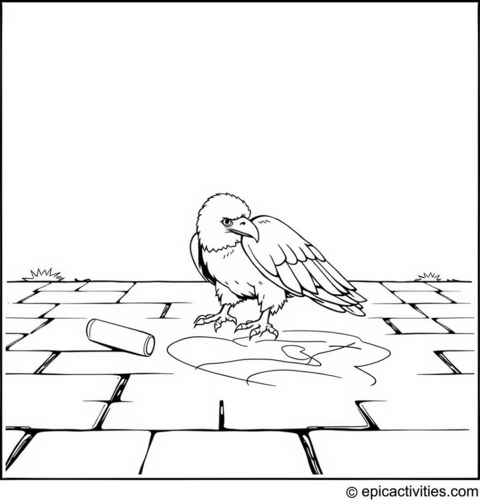 Coloring page of a Cute Eagle Drawing Chalk Pictures on the Pavement