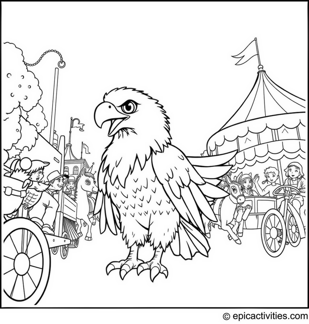 Coloring page of a Cute Eagle in a Carnival Parade