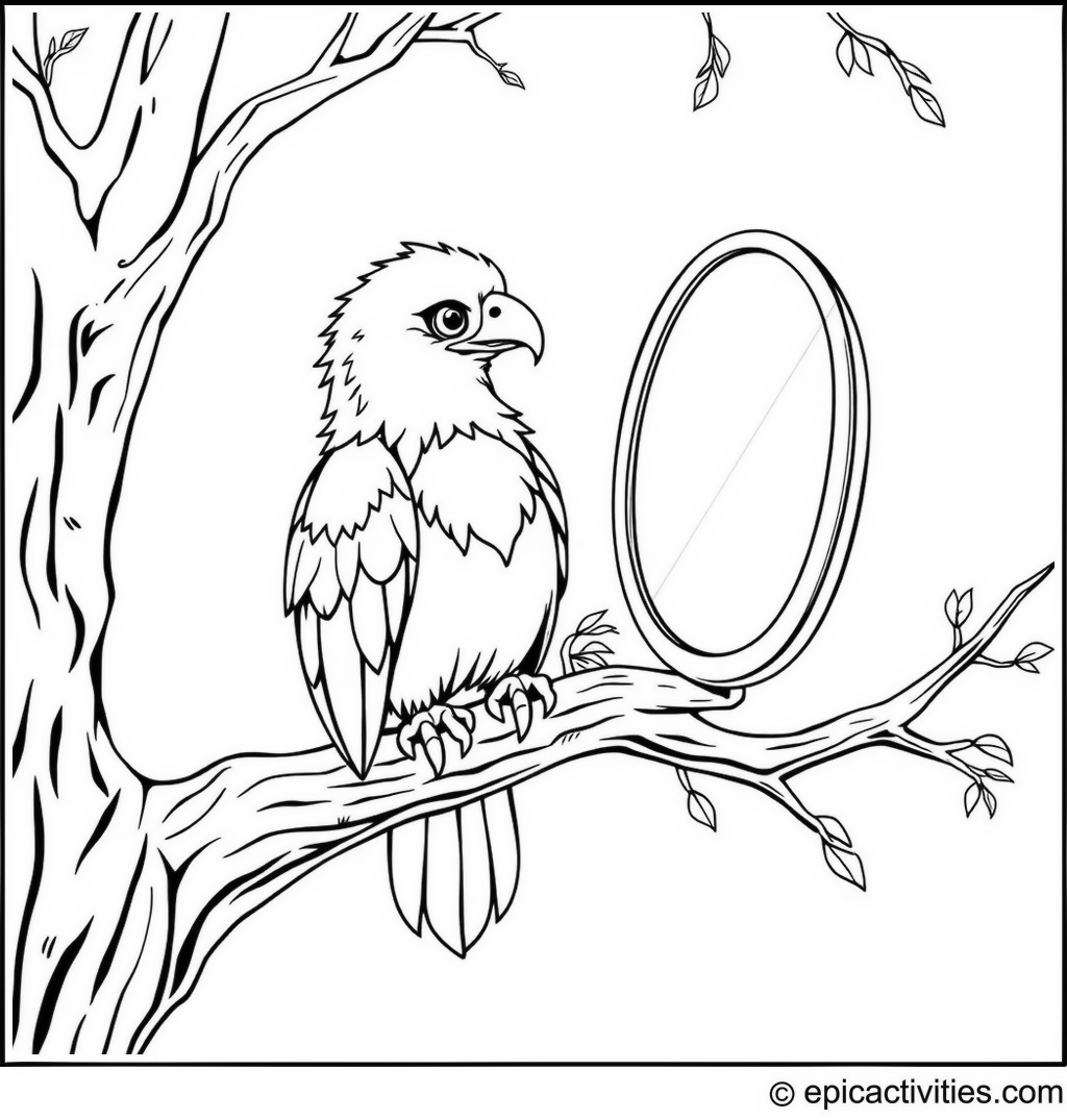 Coloring page of a Cute Eagle Polishing Its Feathers