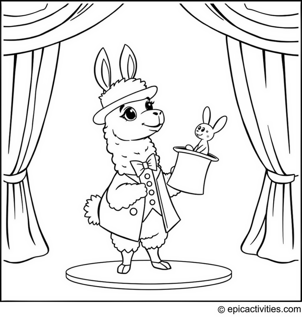 Coloring page of a Cute Llama Magician