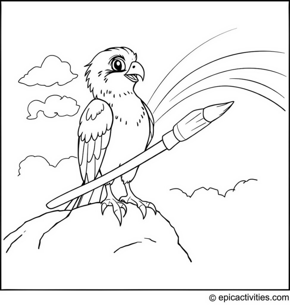 Coloring page of a Falcon Painting a Rainbow