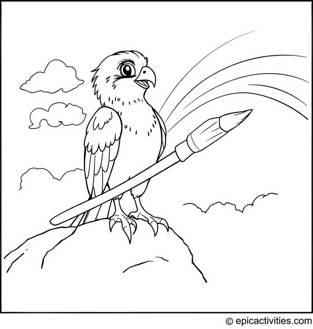 Coloring page of a Falcon Painting a Rainbow
