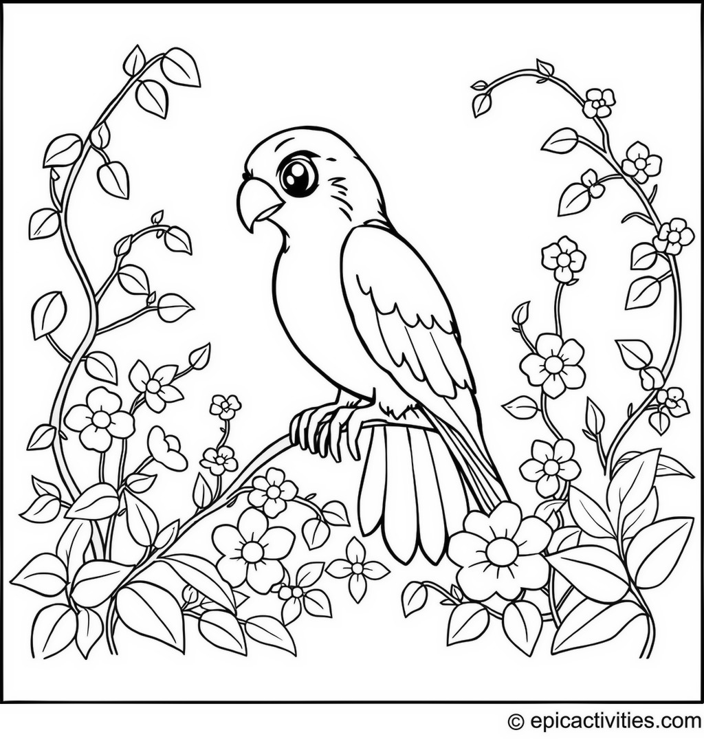 Coloring page of a Falcon Solving a Flower Maze
