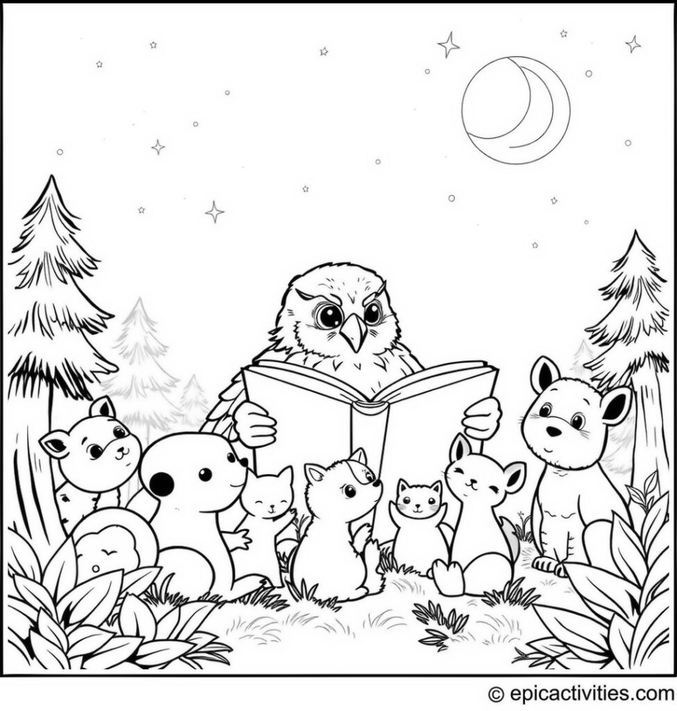Coloring page of a Falcon Storytime Adventure