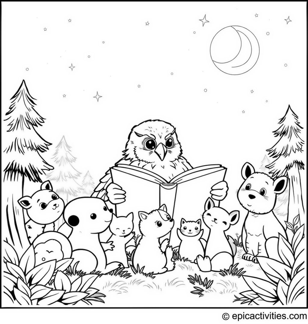 Coloring page of a Falcon Storytime Adventure