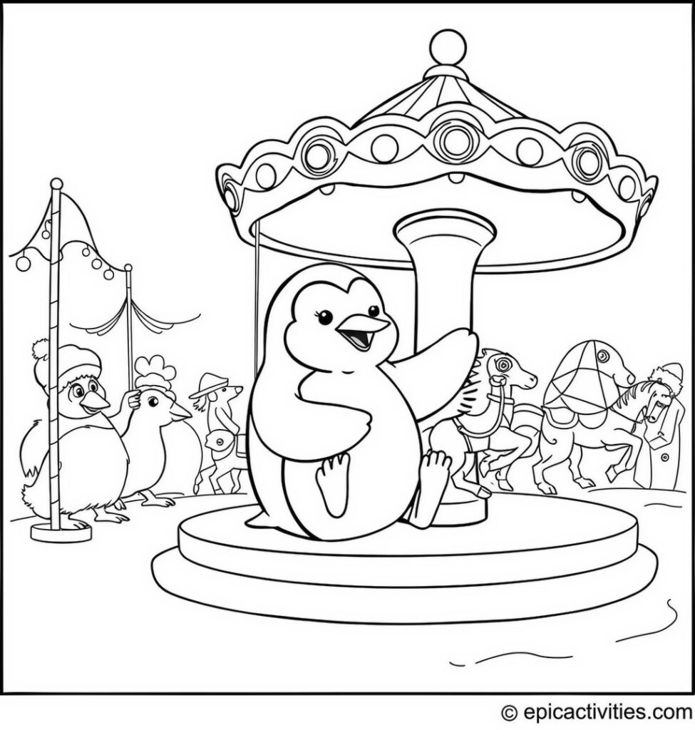 Coloring page of a Fun Penguin Ice Carnival