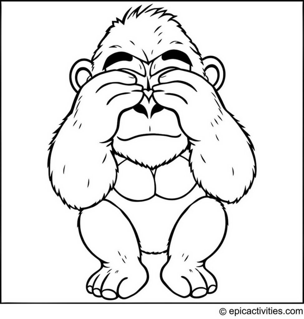Coloring page of a Funny Gorilla Playing Peekaboo