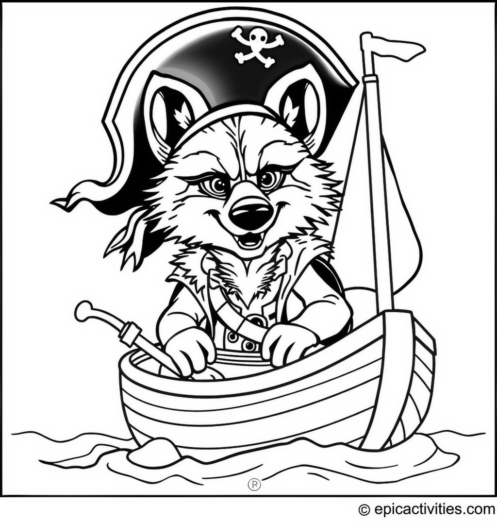 Coloring page of a Hyena Pirate Sailing the High Seas