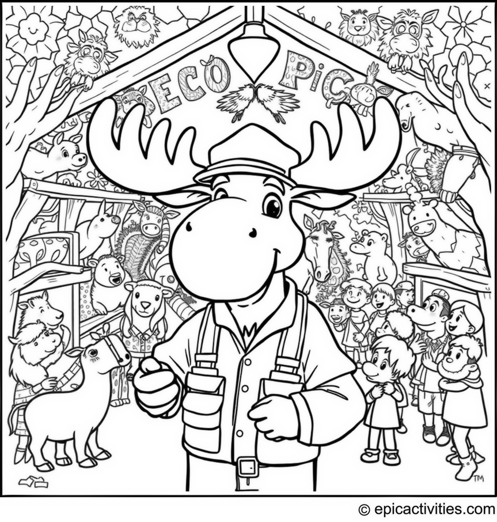 Coloring page of a Moose Zookeeper