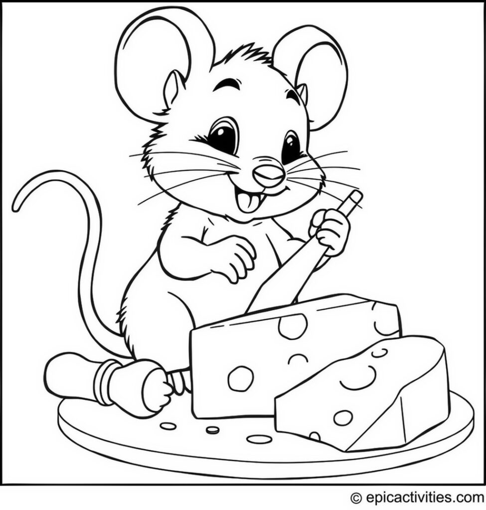 Coloring page of a Mouse Crafting a Cheese Sculpture