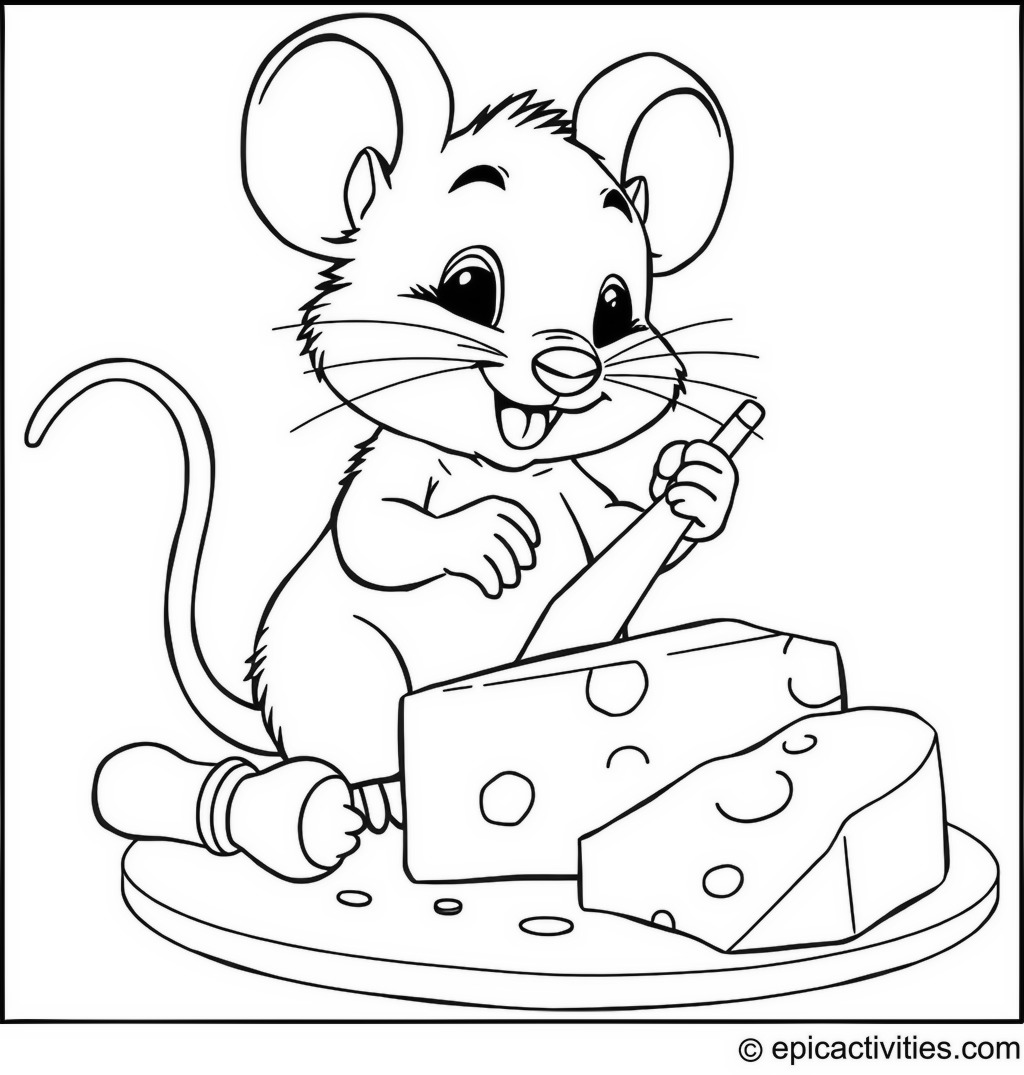 Coloring page of a Mouse Crafting a Cheese Sculpture
