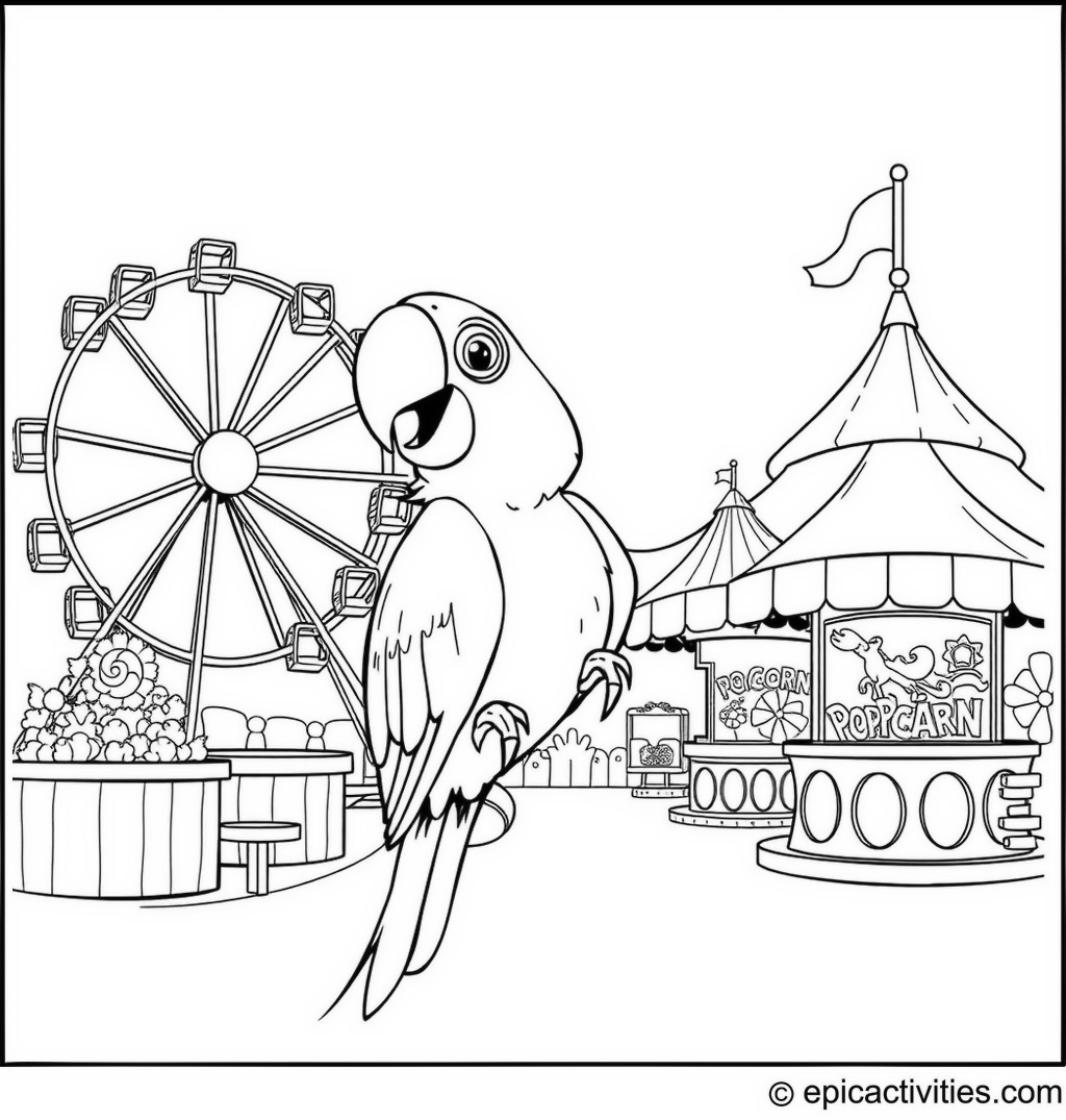 Coloring page of a Parrot Enjoying a Carnival