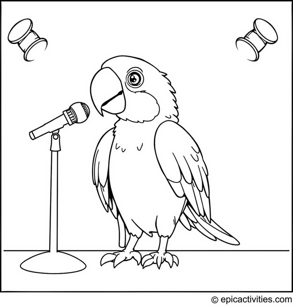 Coloring page of a Parrot in a Concert