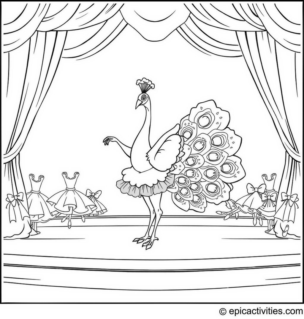Coloring page of a Peacock Ballet Recital