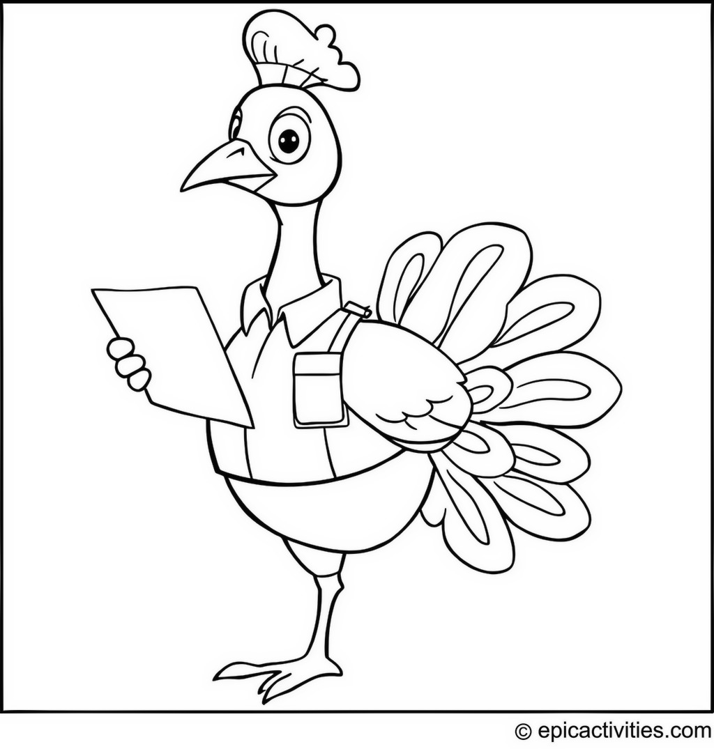 Coloring page of a Peacock Postman Delivering Mail
