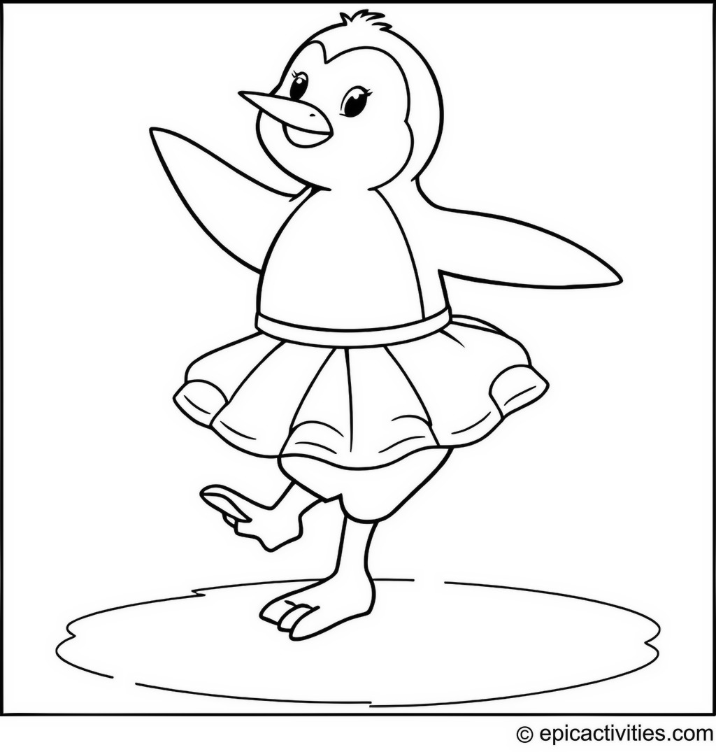 Coloring page of a Penguin Ballerina on Ice