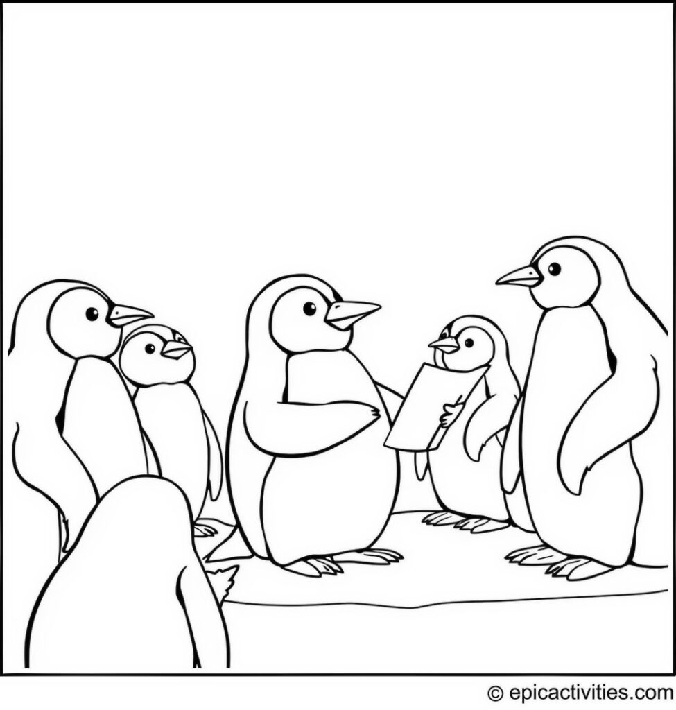 Coloring page of a Penguin Giving a Speech at the Ice Congress