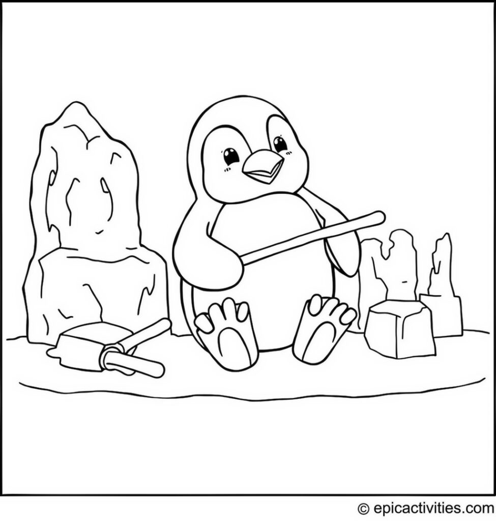 Coloring page of a Penguin Ice Sculpture Contest