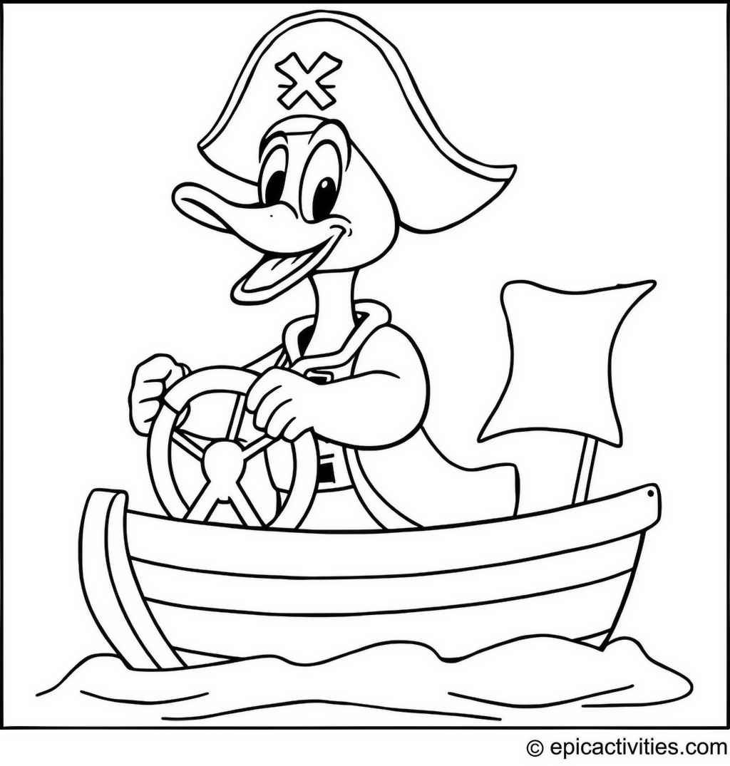 Coloring page of a Pirate Duck with a Treasure Map