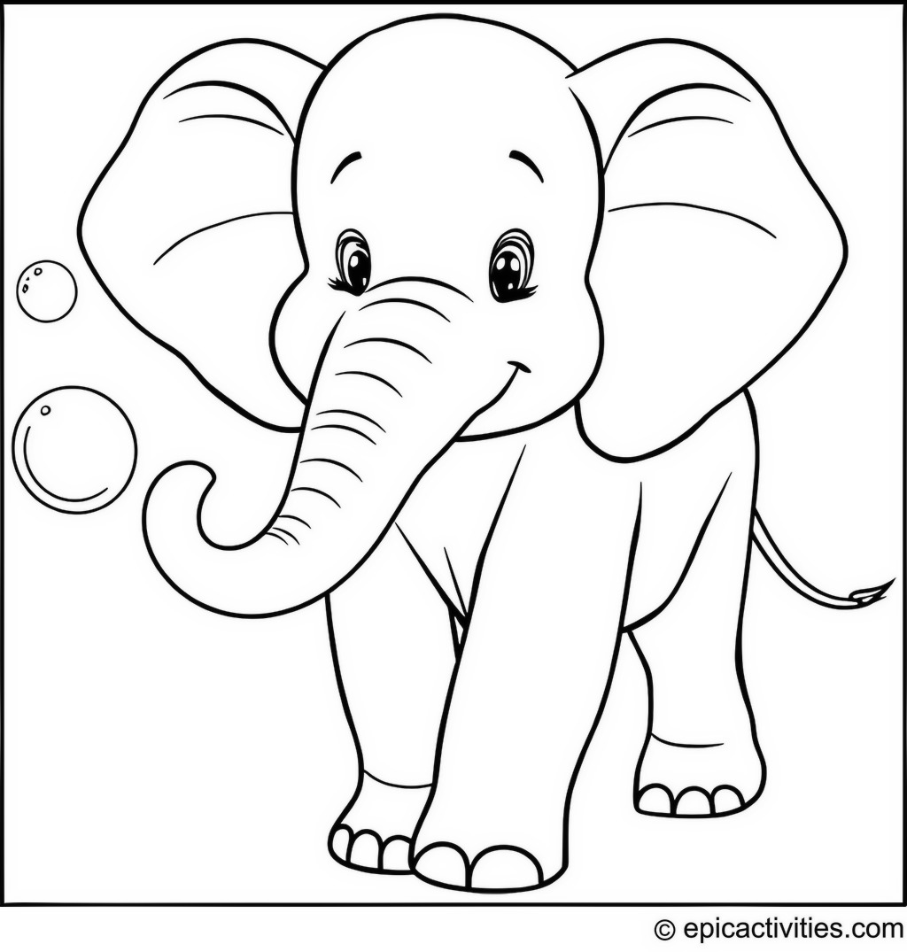 Coloring page of a Playful Elephant Blowing Bubbles