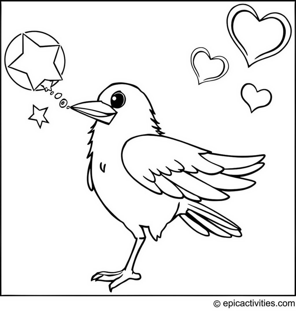 Coloring page of a Raven Blowing Magical Bubbles