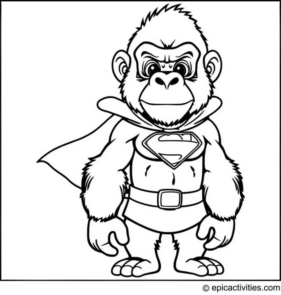 Coloring page of a superhero gorilla