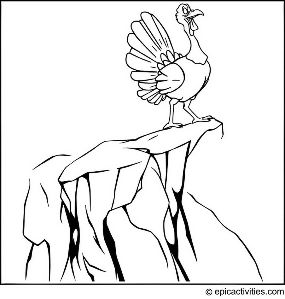 Coloring page of a Turkey Rock Climbing on a Cliff
