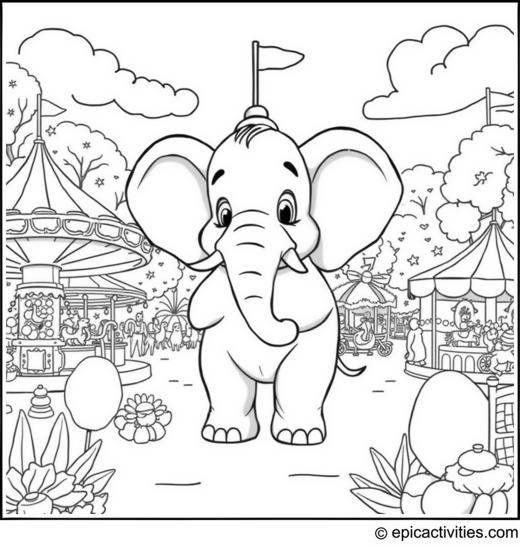 Coloring page of a Vibrant Elephant Carnival