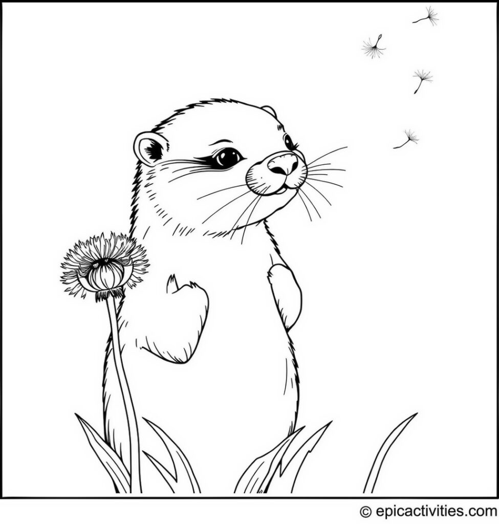 Coloring page of an Otter Blowing a Dandelion