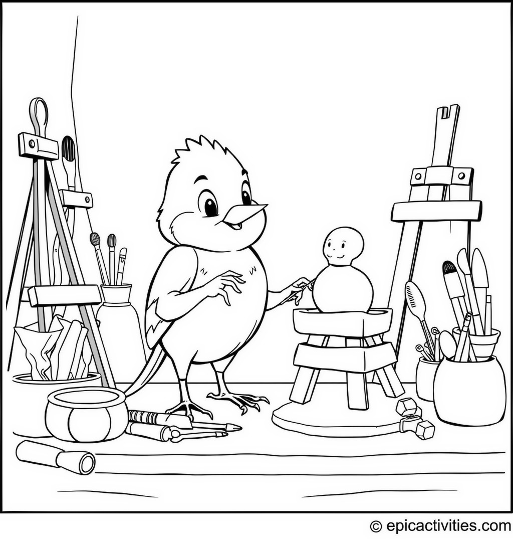 Coloring page of Cartoon Robin as an Artist Sculpting a Clay Figure