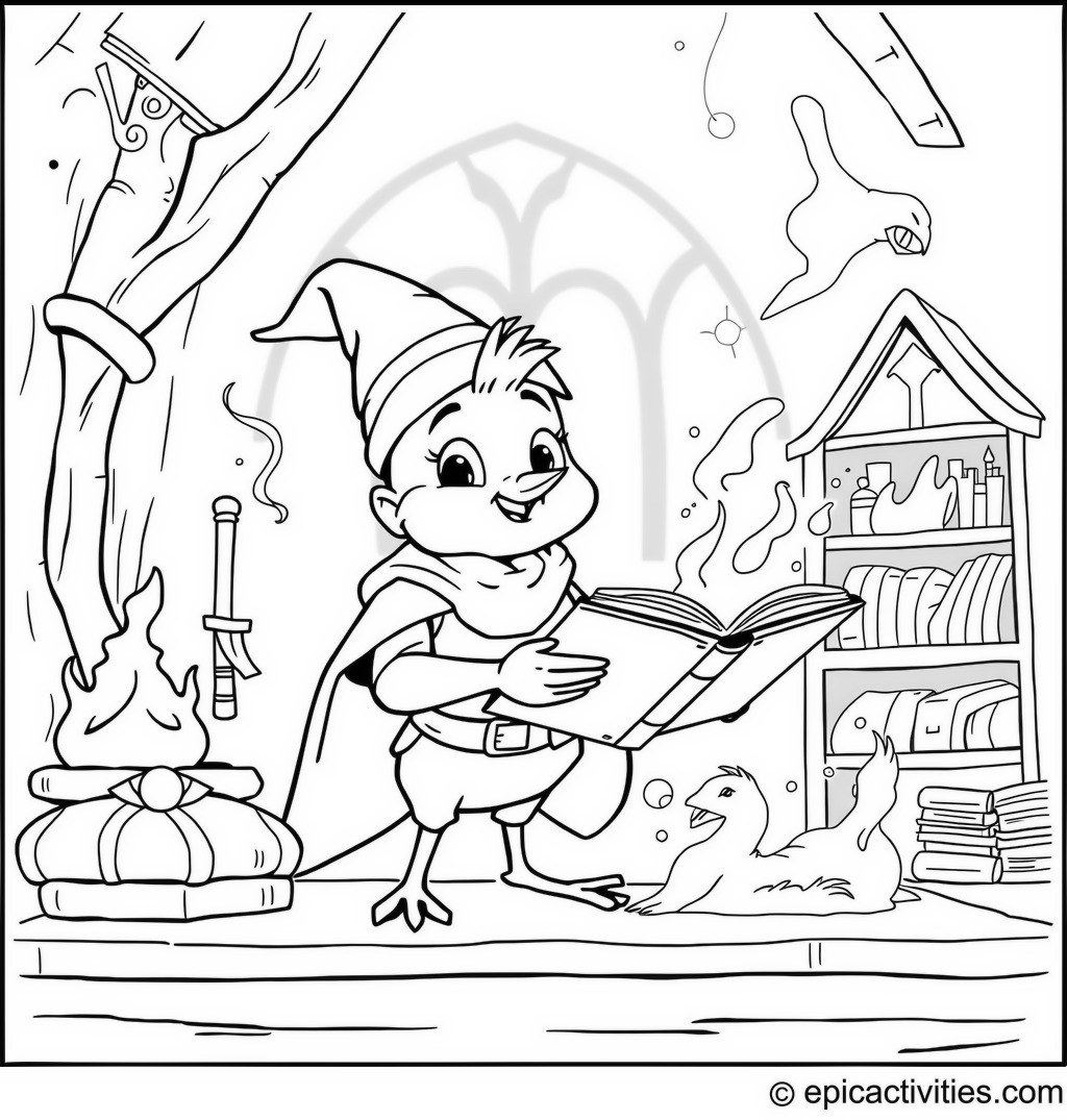 Coloring page of Cartoon Robin in Wizard School Casting Spells