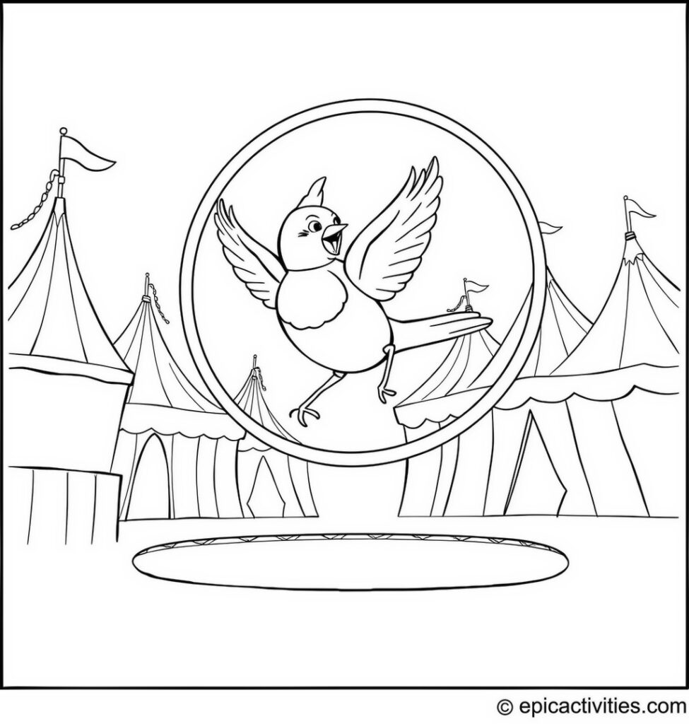 Coloring page of Cartoon Robin Performing in a Circus