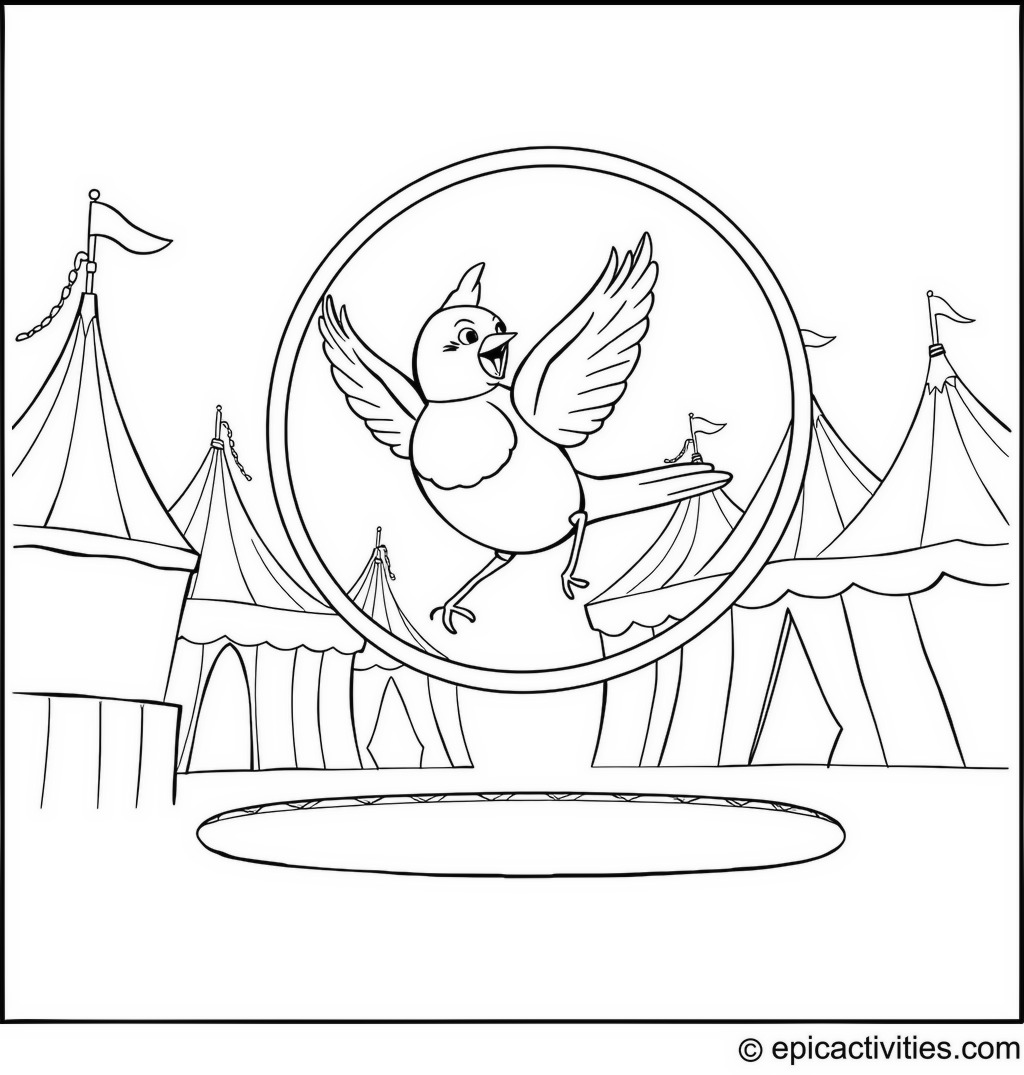 Coloring page of Cartoon Robin Performing in a Circus