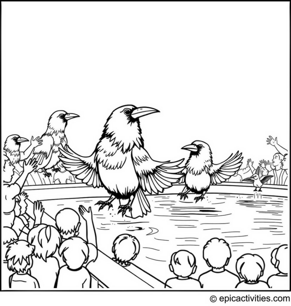 Coloring page of Cute Ravens Synchronized Swimming