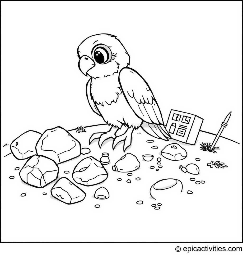 Coloring page of Falcon on an Archaeology Dig