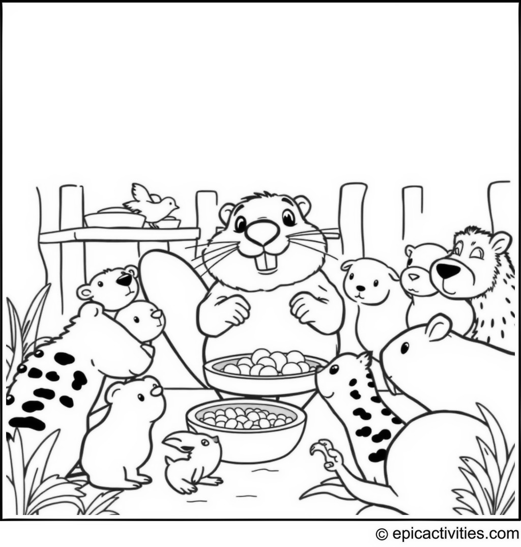 Coloring Page of a Beaver at the Animal Rescue Center