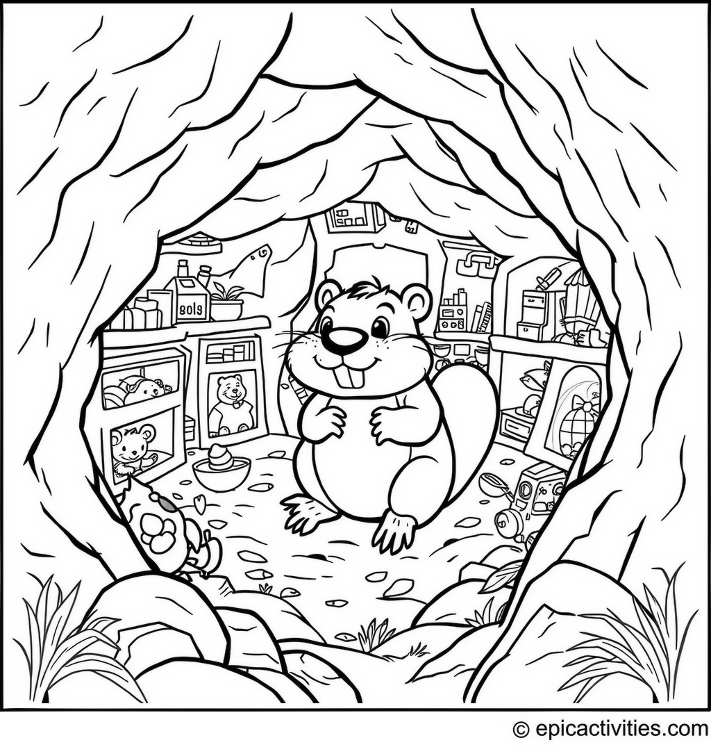 Coloring page of a Busy Beaver Burrow