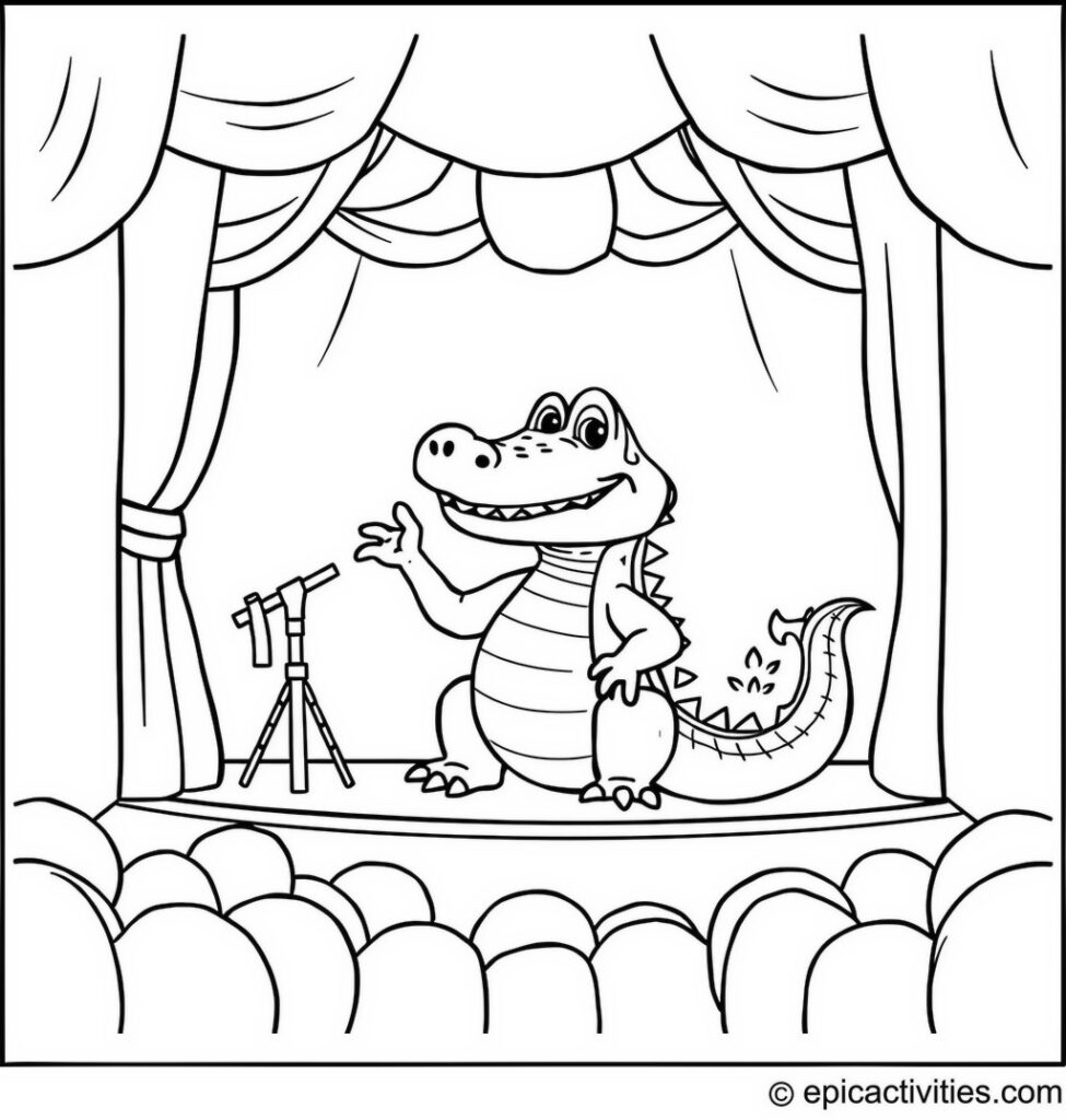 Coloring page of a Cute Alligator Acting in a Theater Play
