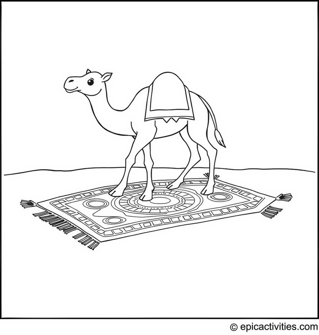Coloring page of a Cute Camel Playing Hopscotch