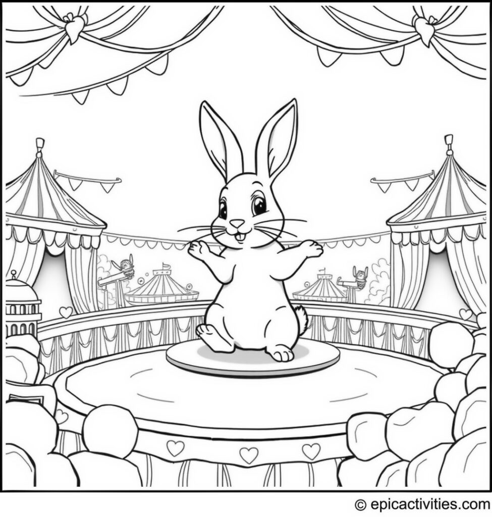 Coloring page of a Cute Rabbit Performing Circus Tricks