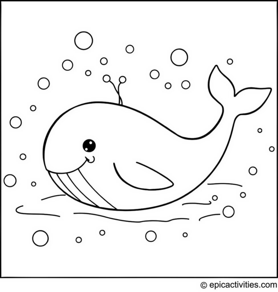 Coloring page of a Cute Whale Making a Snow Angel