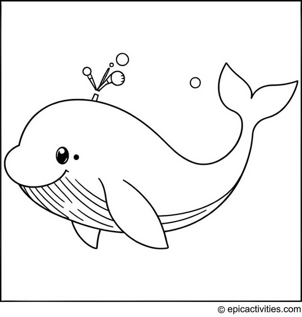 Coloring page of a cute whale painting a rainbow underwater