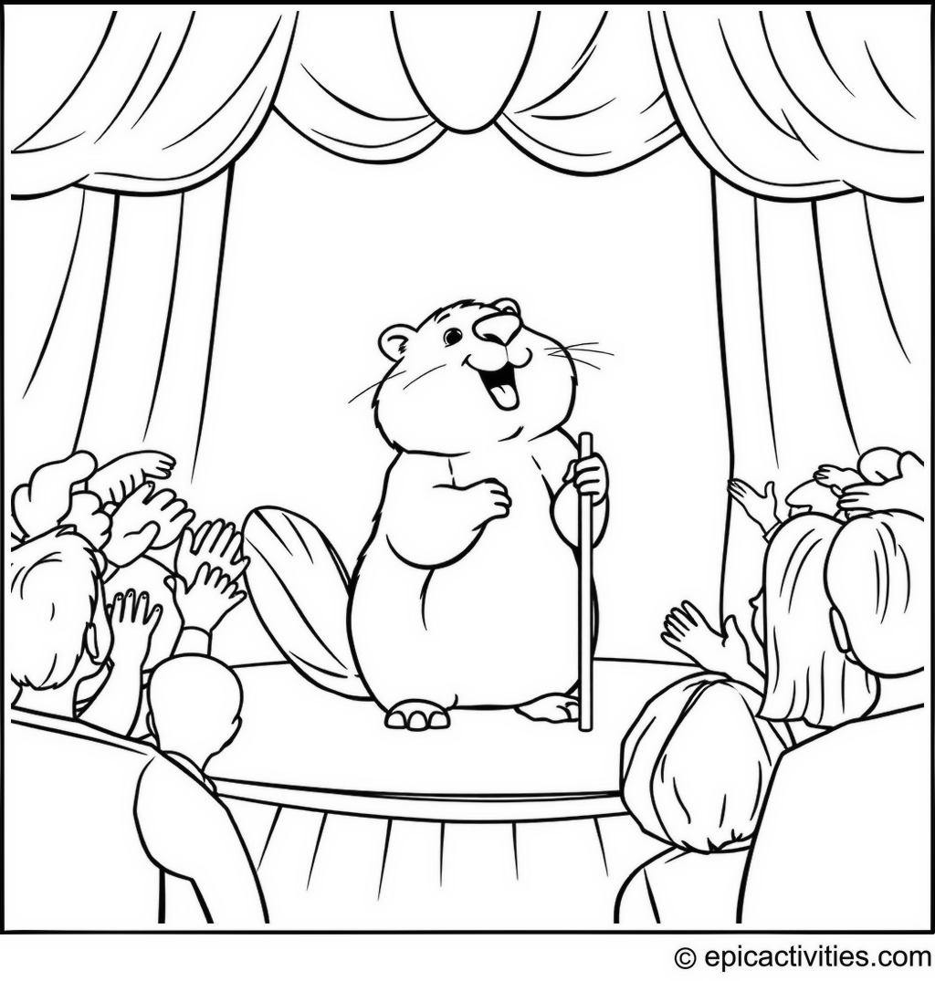 Coloring page of a Delightful Beaver Singing on Stage at a Talent Show