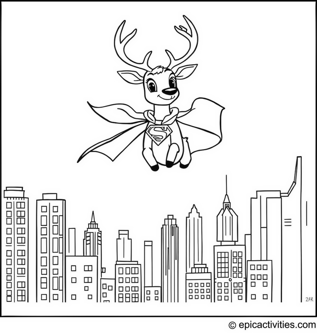 Coloring page of a Flying Superhero Deer