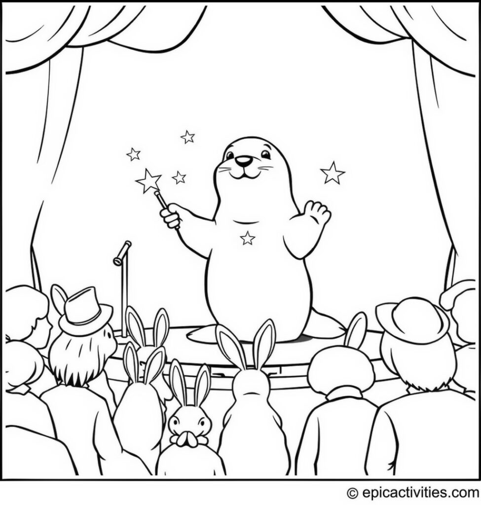 Coloring page of a Magical Seal Show