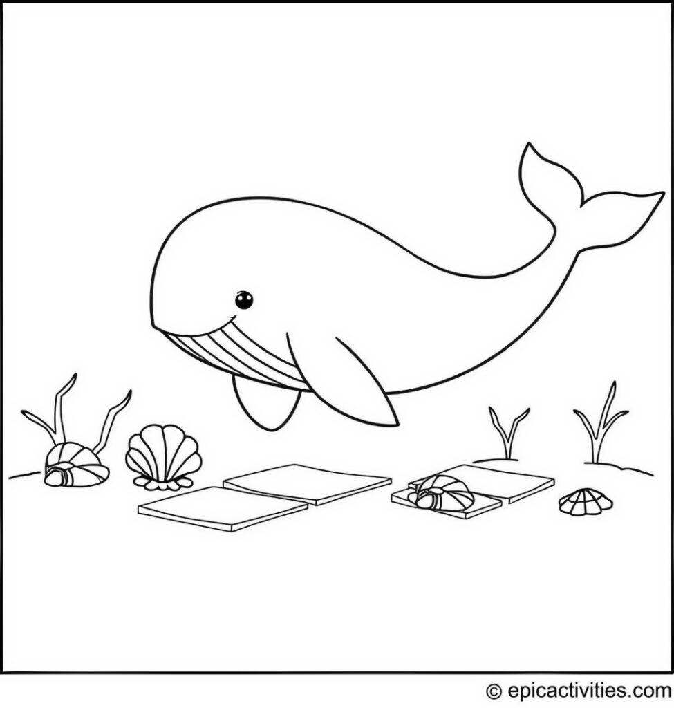 Coloring page of a Playful Whale in the Ocean