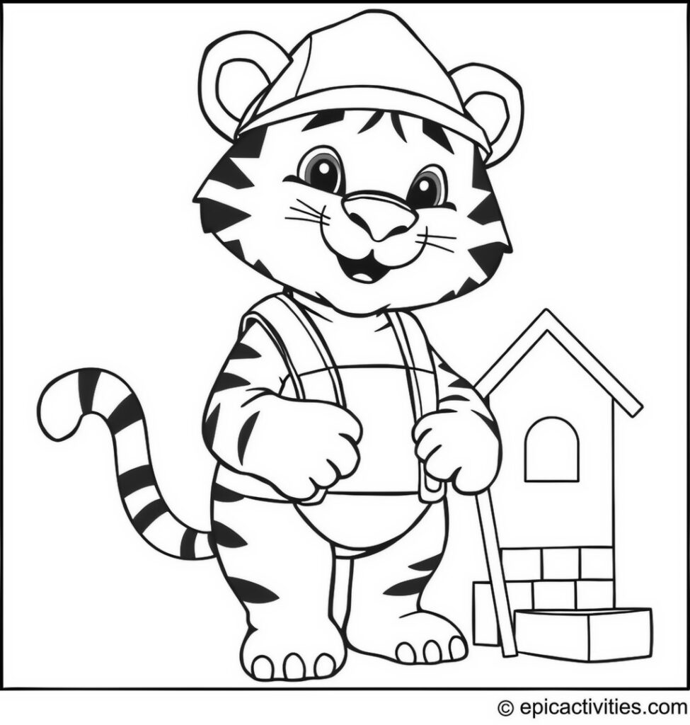 Coloring page of a Tiger Builder: Construction Fun!